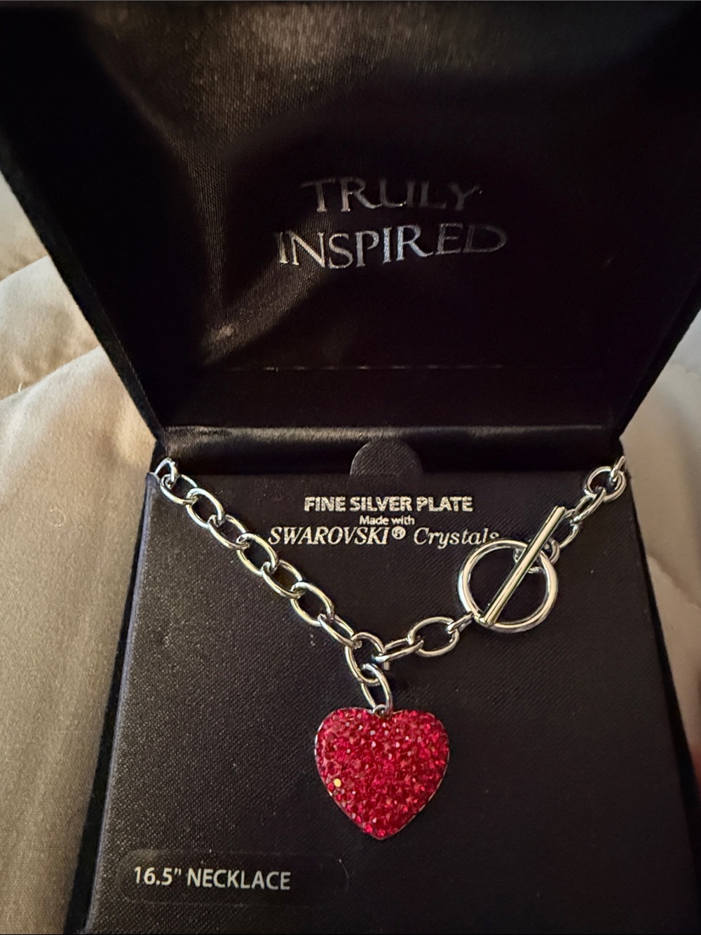 Silver-Plated Heart Necklace with Red Crystal Pendant